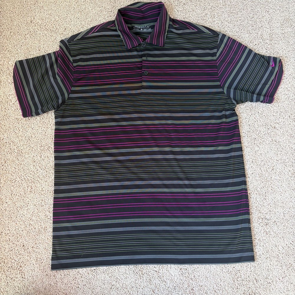 Nike Dri Fit Golf Shirt Black with stripes Size L